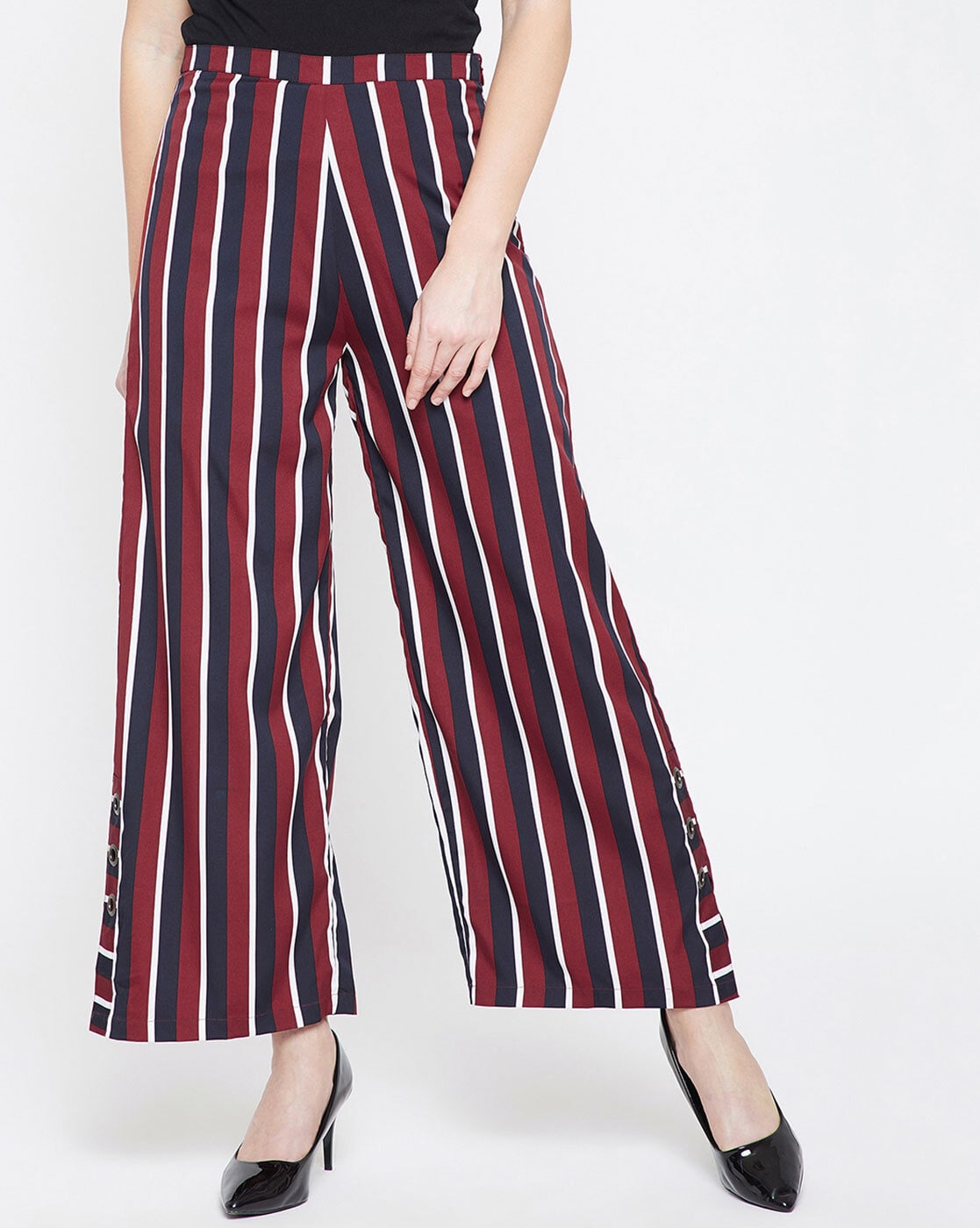 maroon striped pants