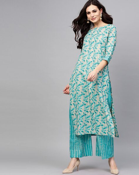Floral Print Straight Kurta Set with Insert Pocket