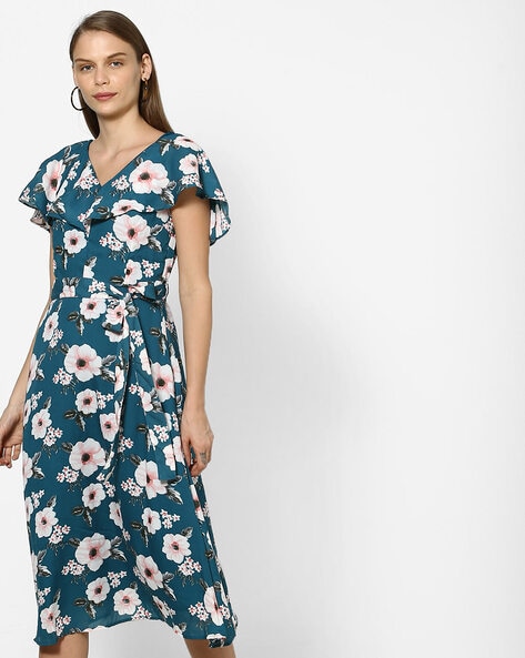 Gap floral print midi wrap clearance dress