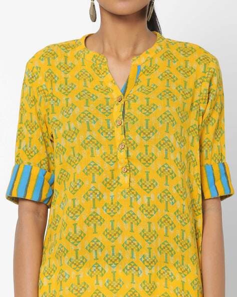 Printed Straight Kurti with Notched Neckline