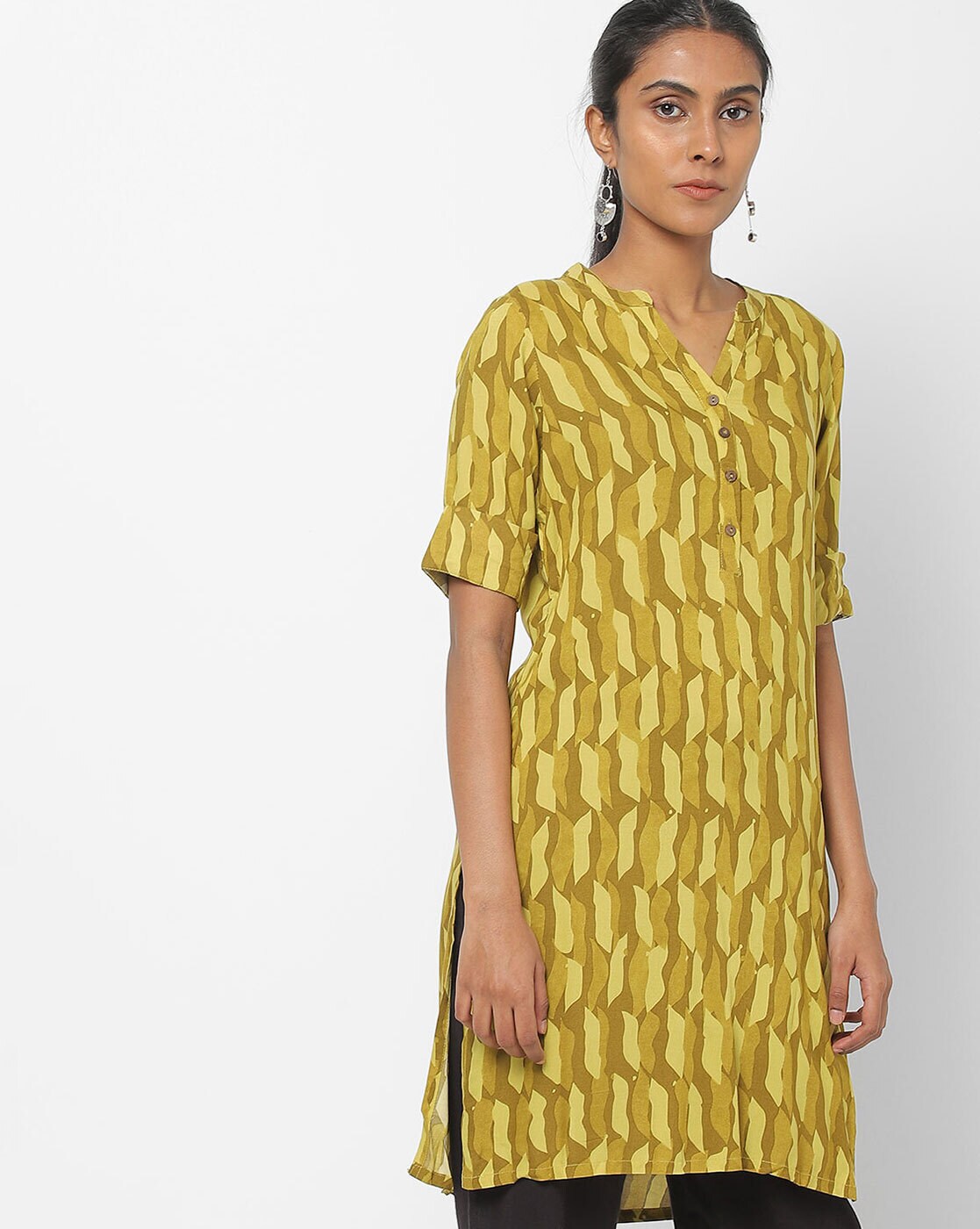 Printed Straight Kurti with Notched Neckline