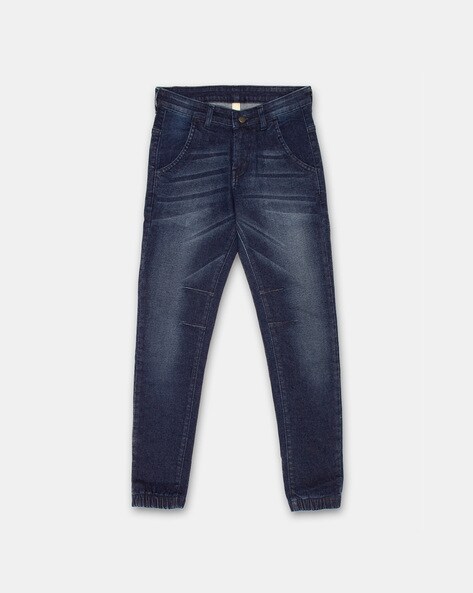 Mid-Wash Jeans with Button Closure