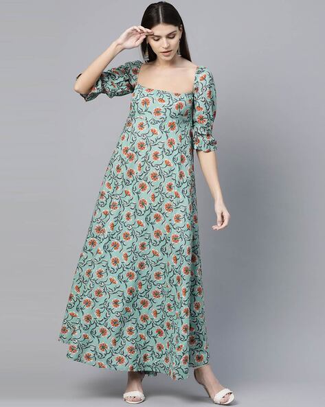 Floral Print Dress with Square Neck