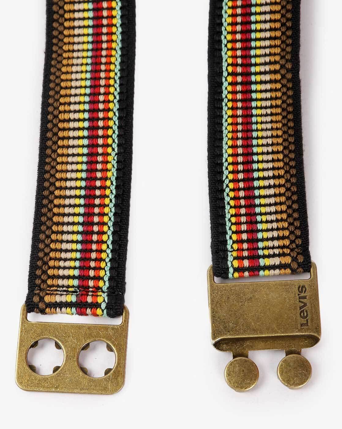 Striped Woven Belt with Buckle Closure