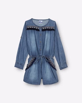 Dyed Romper with Embroidery
