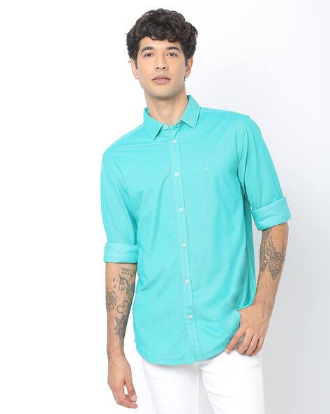 green slim fit shirt