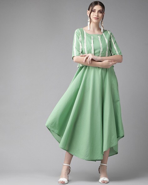 High Low Hem Dress with Striped Detail