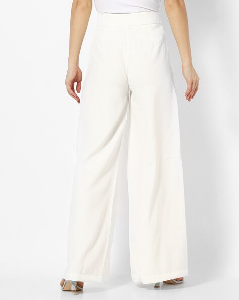 High Waisted Slit Trousers (White) – Grey Suede