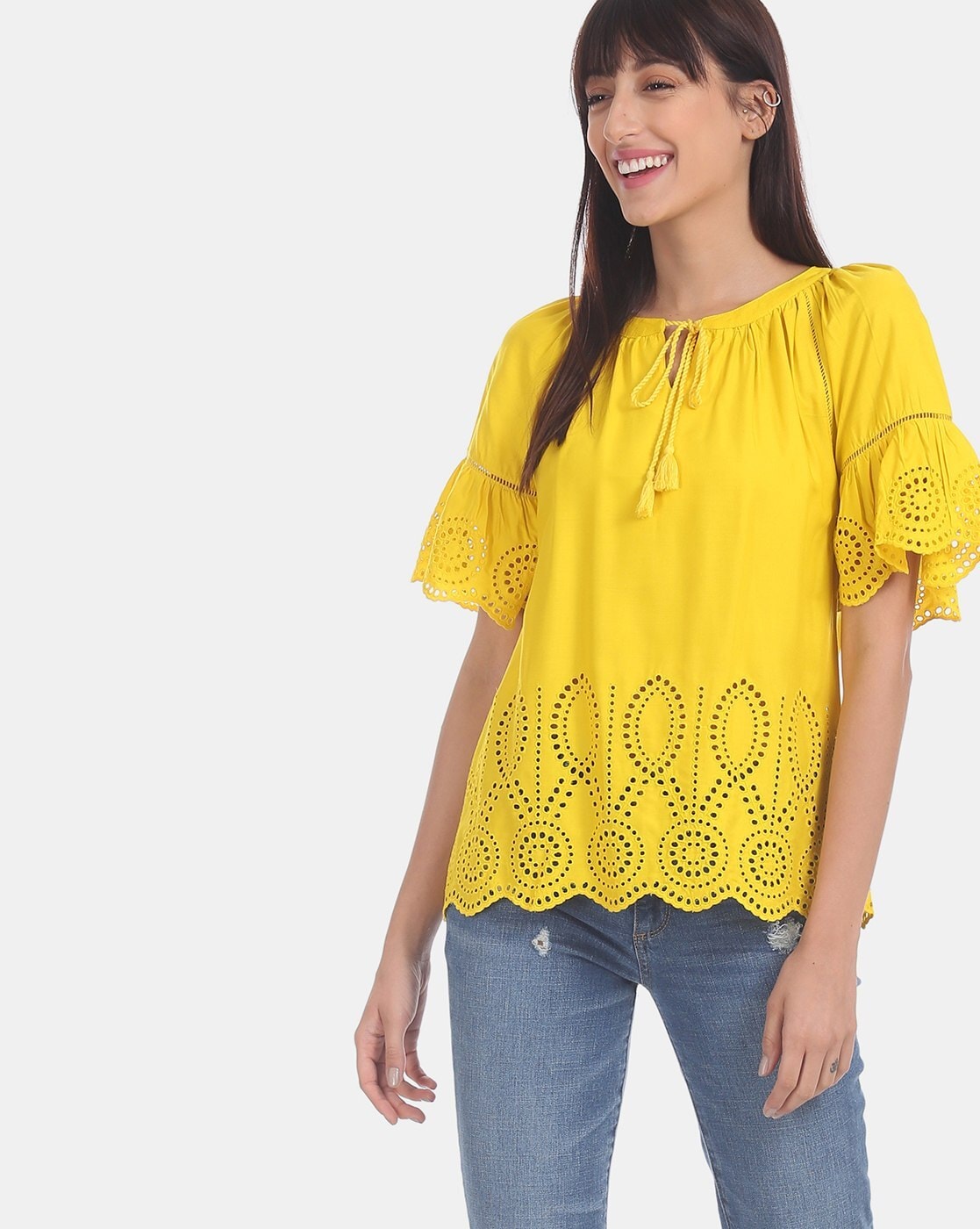 yellow eyelet top