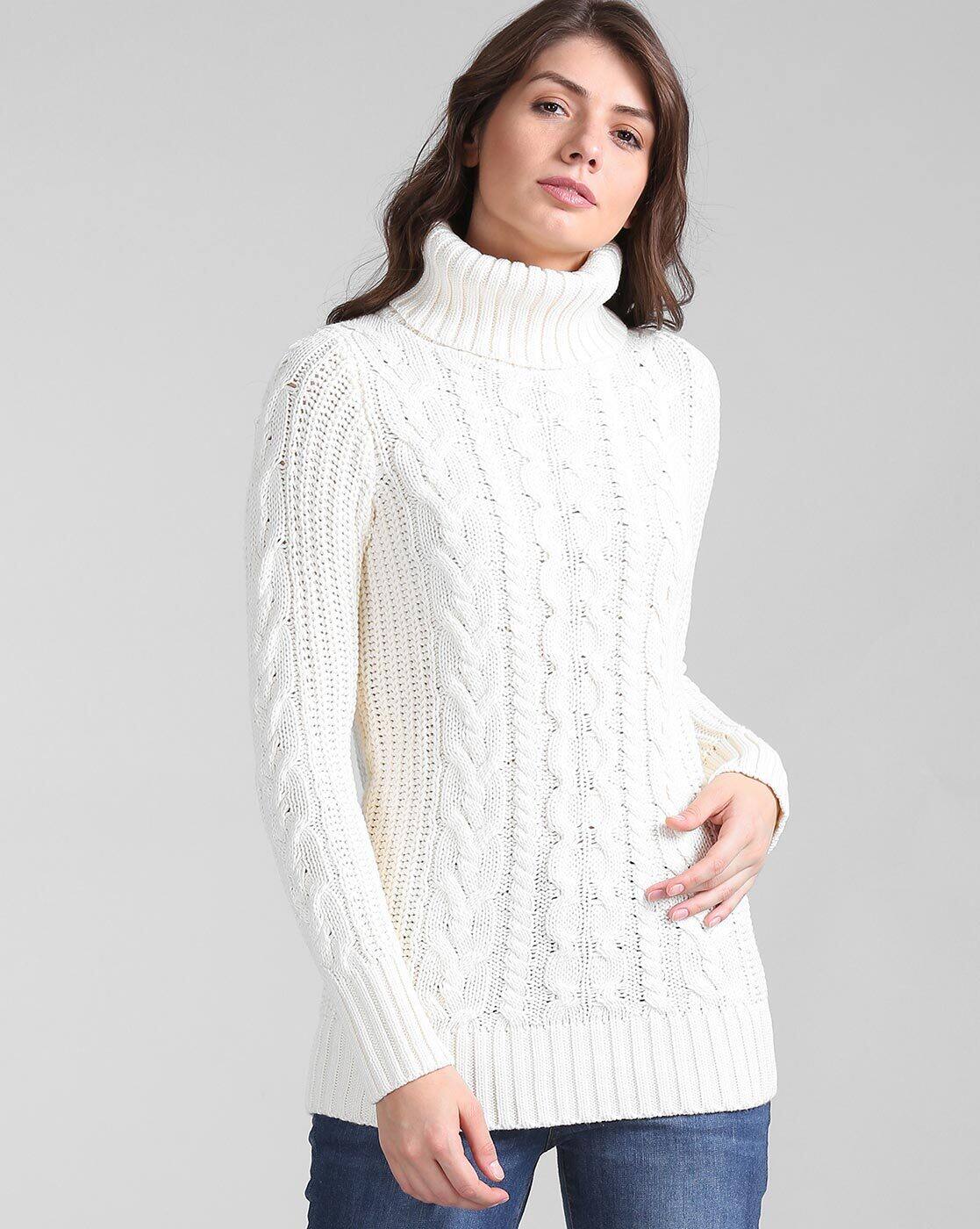 white polo neck sweater