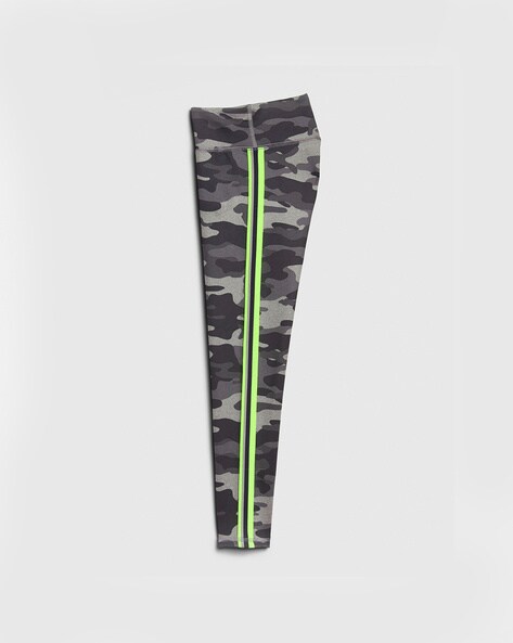 Camo Print Leggings with Contrast Stripes