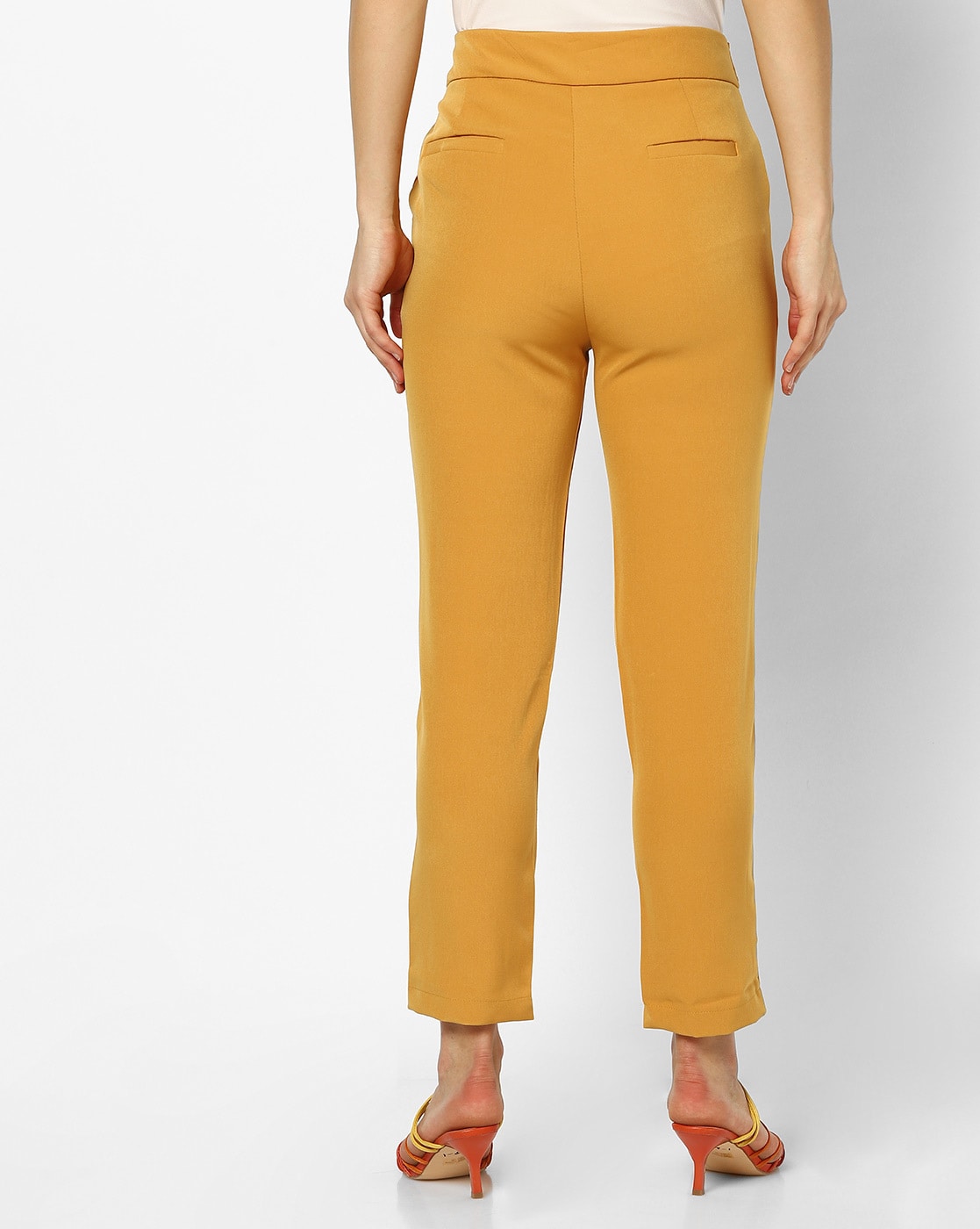 Ladies Mustard Yellow Crop Cigarette Trousers