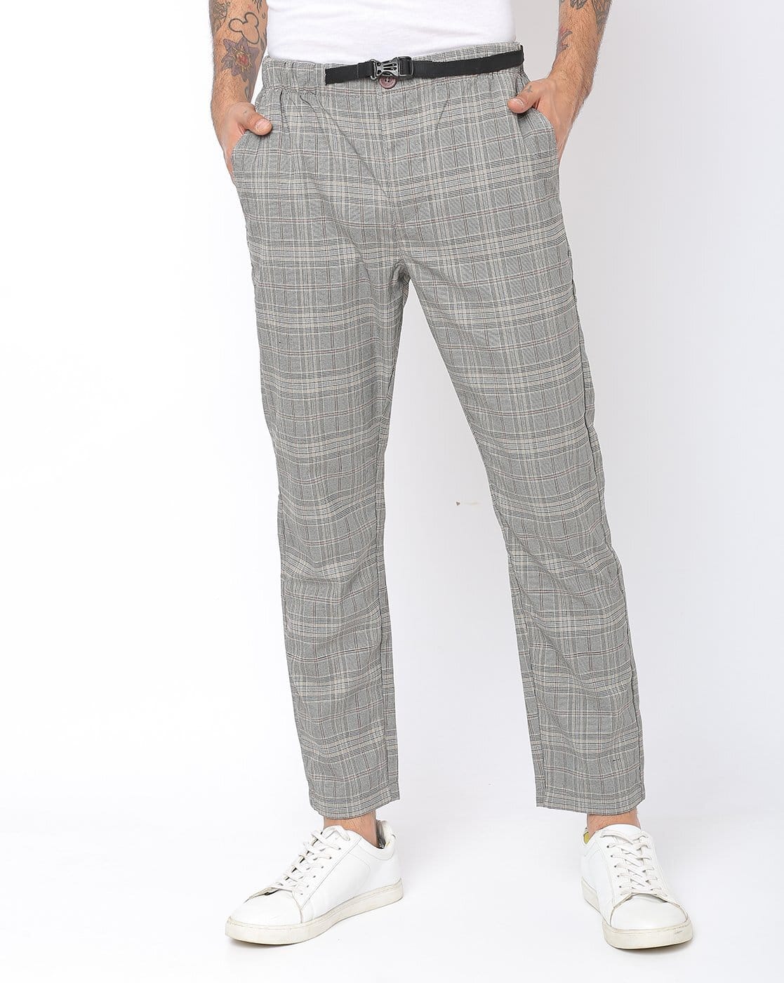 checked slim trousers mens