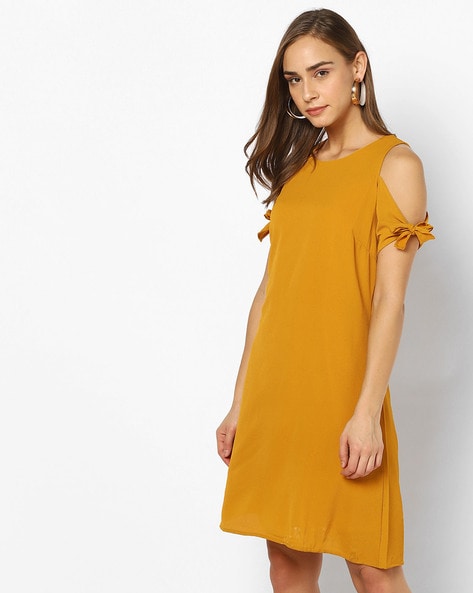Buy Women Mustard Clasp Shoulder Skater Dress - Date Night Dress Online  India - FabAlley