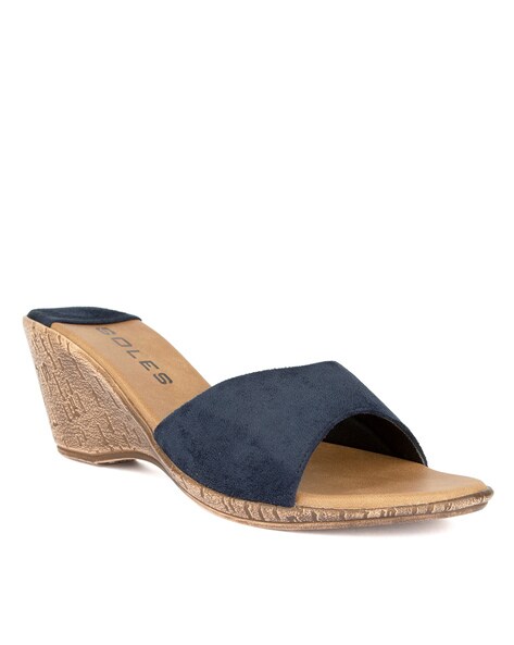 navy blue open toe wedges