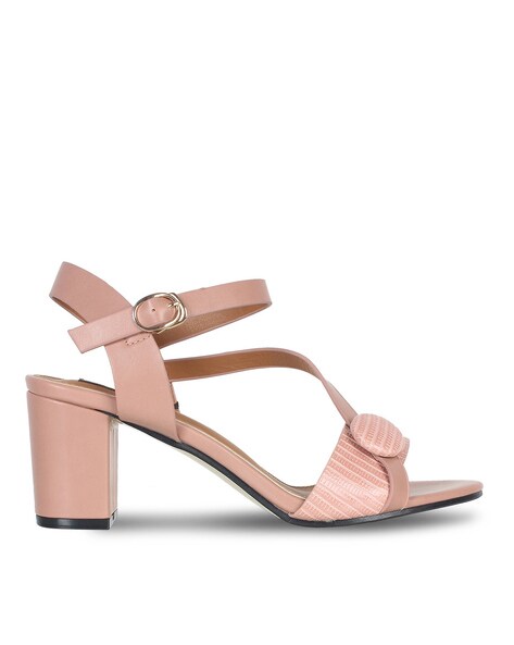 pink strappy block heels