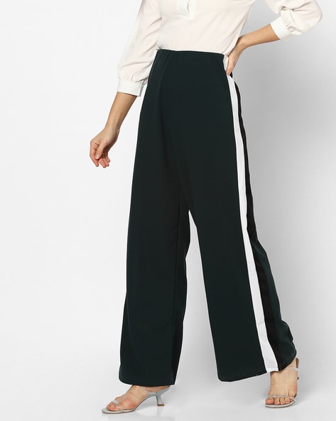 Wide-Leg Colourblock Trousers with Contrast Side Taping