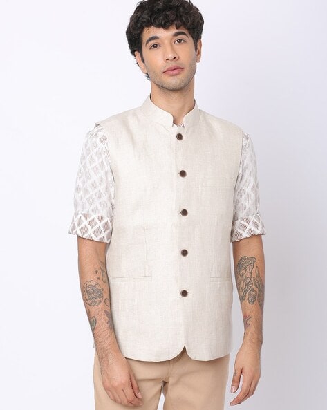 Buy Indian Terrain Black Linen Sleeveless Nehru Jacket - Nehru Jackets for  Men 1603535 | Myntra