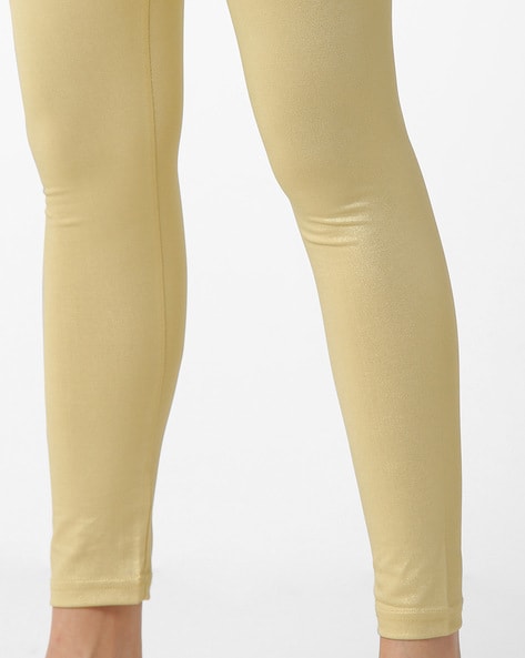 fcity.in - Women Beige Gold Modern Lycra Solid Ankle Length Legging /