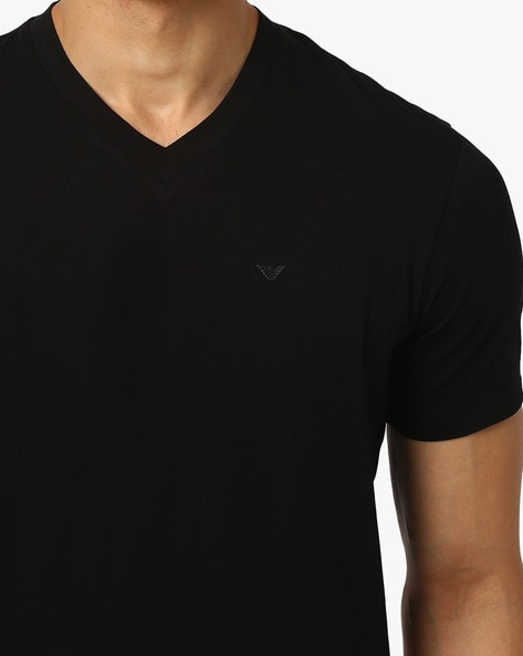 Buy EMPORIO ARMANI Logo Mania V-neck T-shirt | Black Color Men | AJIO LUXE