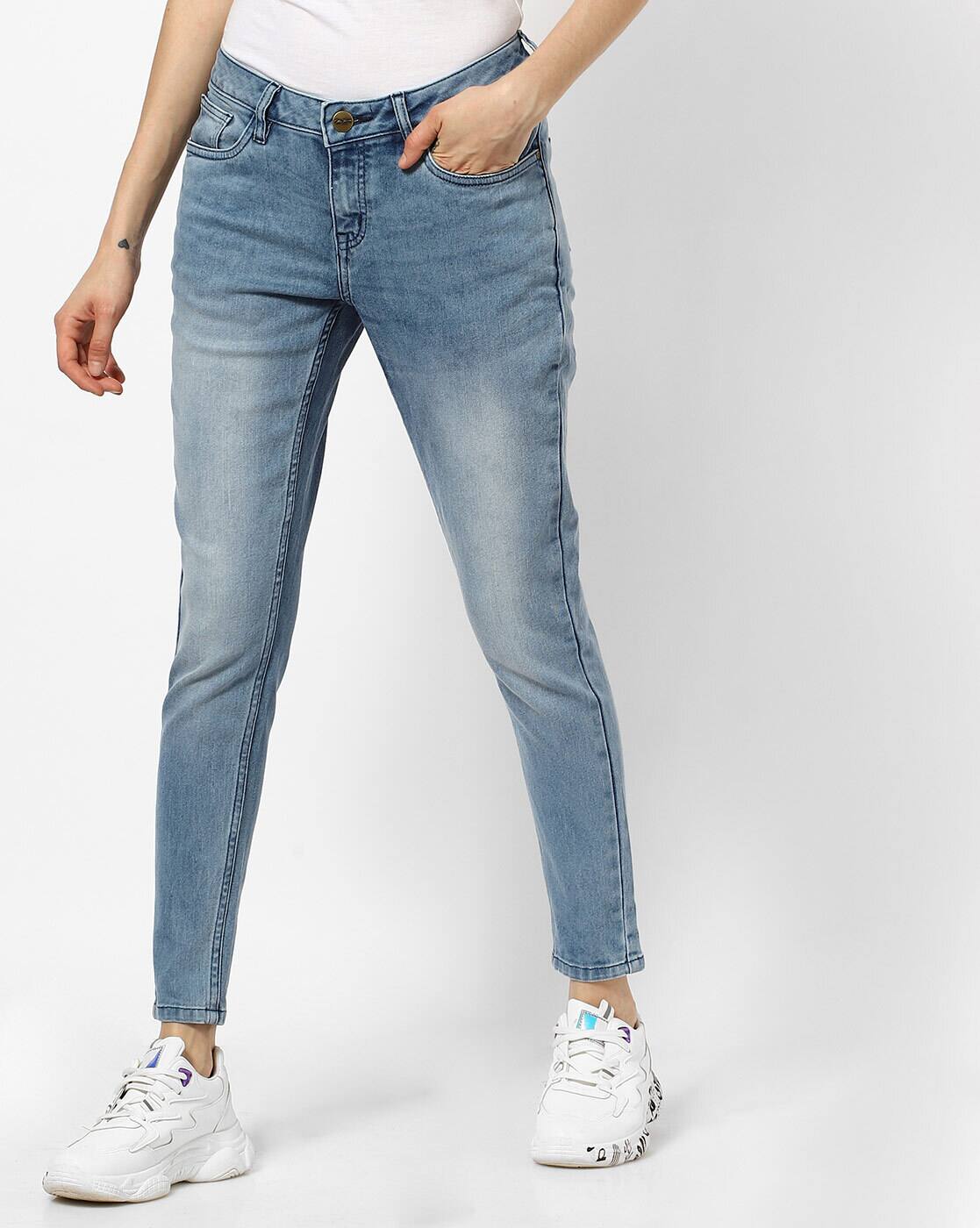 mid blue jeans womens