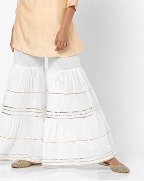 Buy White Self Design Cotton Sharara Pants Online  Libas
