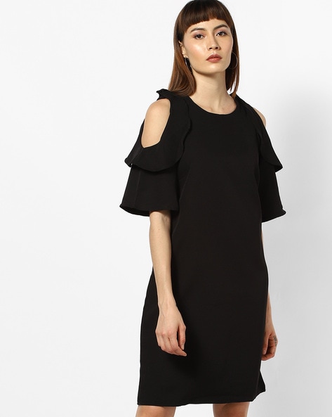 Black cold shoulder shift dress sale