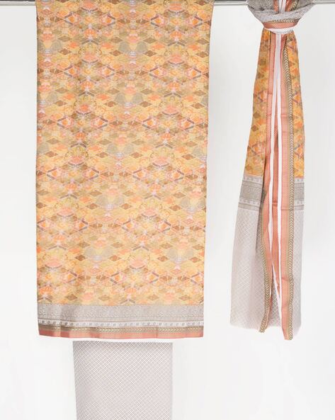 Geometric Print 3-piece Dress Material Price in India