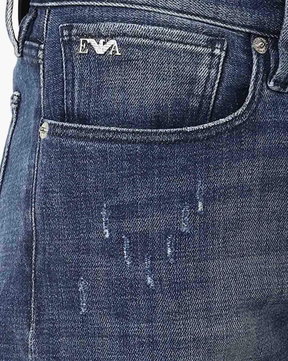Buy EMPORIO ARMANI Paint Splatter Distressed Slim Fit Jeans | Blue Color  Men | AJIO LUXE