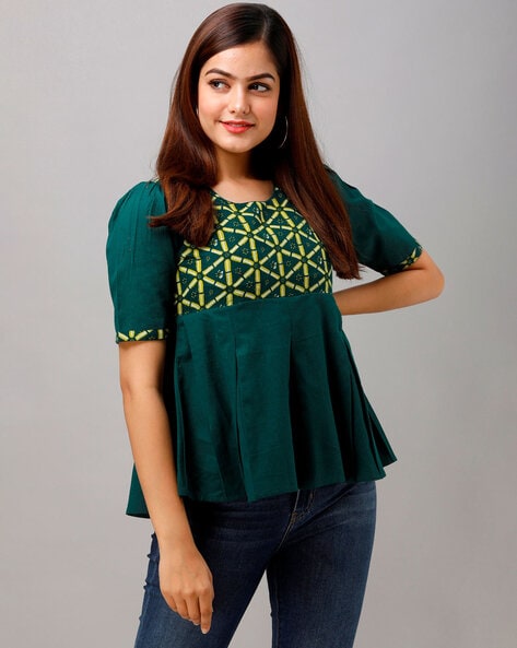 Geometric Print Peplum Top