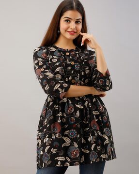 Zainafacai Women's Long Sleeve Tunic Tops Cold Shoulder V Neck Floral Printed Tees Shirt Casual Zipper Comfy Henley Blouses 