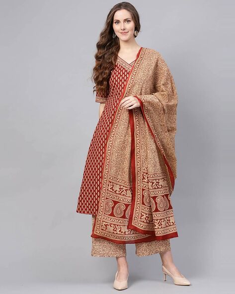 Floral Print Angrakha Kurta Set