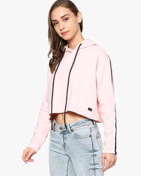 Pink Crop Hoodie Sweatshirt For Women Under 300 Textured Hoodie