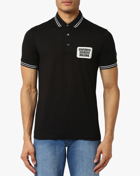 Buy EMPORIO ARMANI Polo T-shirt with Brand Embroidery | Black Color Men |  AJIO LUXE