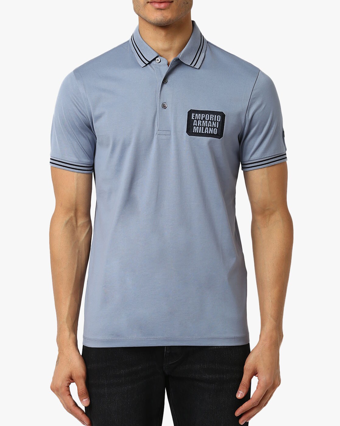 Buy EMPORIO ARMANI Polo T-Shirt with Embroidery Patch | Blue Color Men |  AJIO LUXE