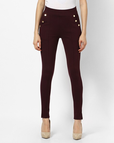 Panelled Treggings with Rivet Accents