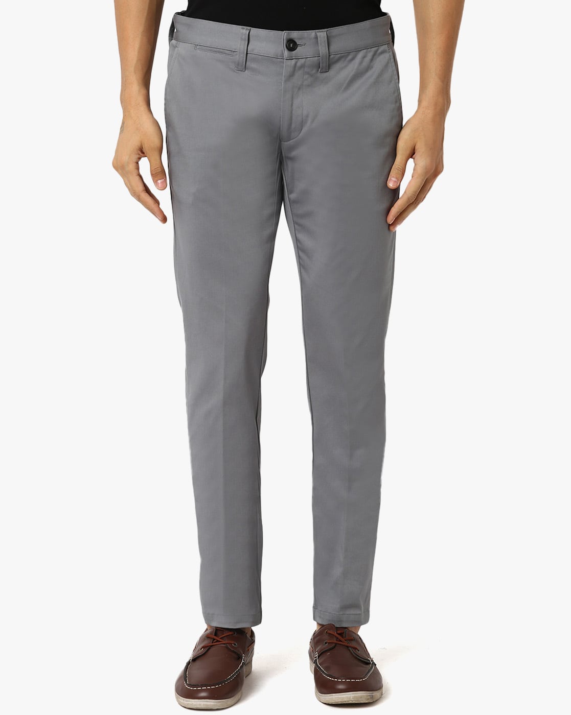 Buy EMPORIO ARMANI Slim Fit Flat Front Chinos Grey Color Men