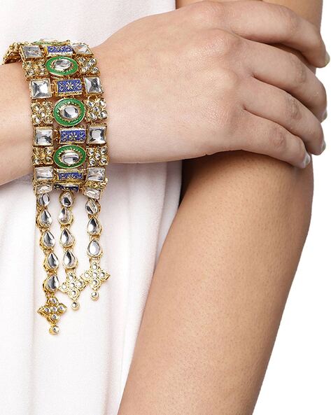 Buy Zaveri Pearls Women Pack Of 3 Gold Toned & Pink Enamelled Gold Plated  Cuff Bracelet - Bracelet for Women 19659248 | Myntra