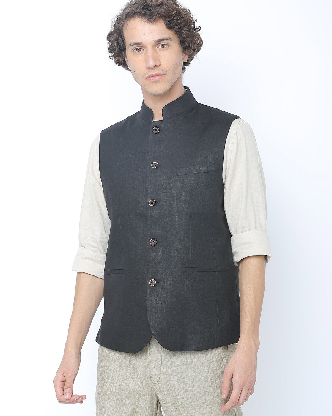 Buy INDIAN TERRAIN Mens Sleeveless Slim Fit Solid Nehru Jacket | Shoppers  Stop