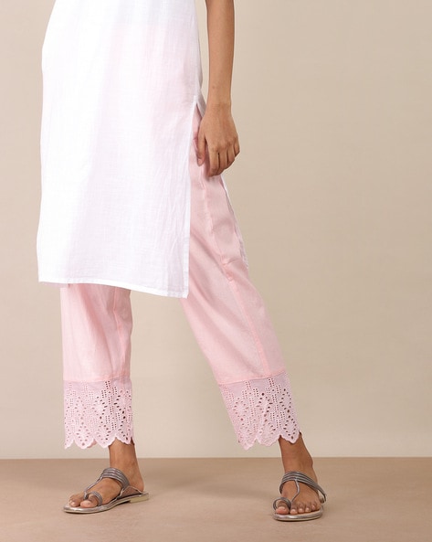 Buy De Moza Ladies Straight Pant Solid Cotton Light Blue online