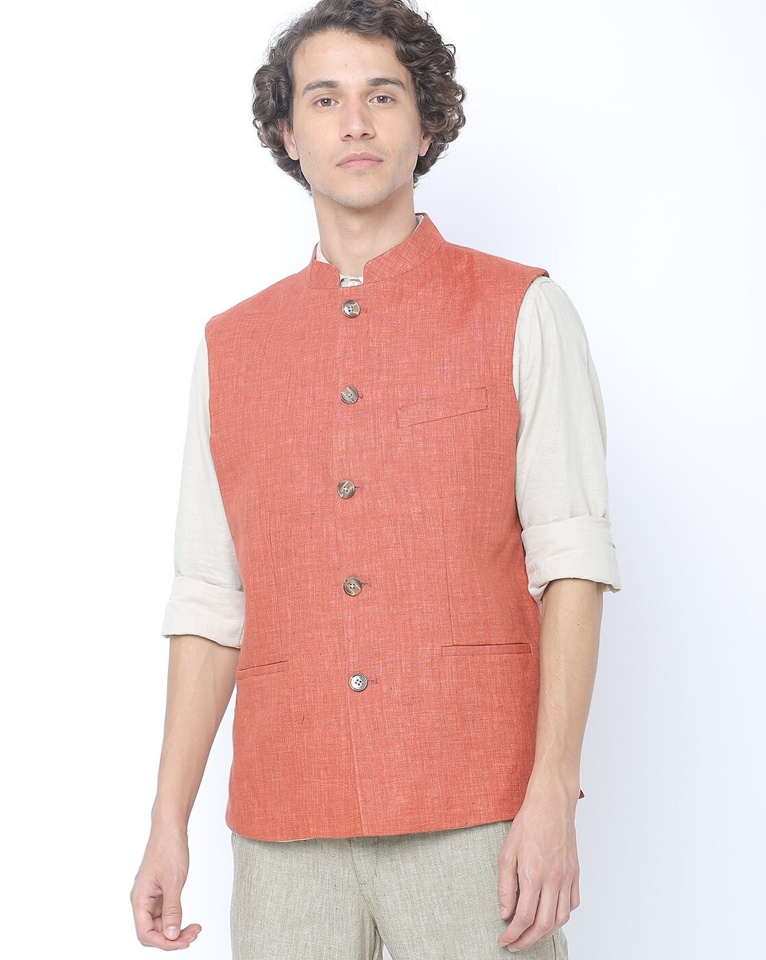 Indian Terrain Mandarin Collar Cotton Linen Nehru Jacket - Price History