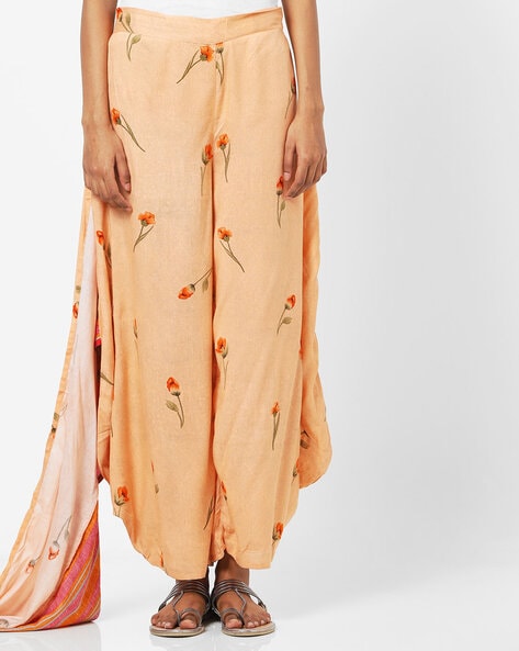 Buy Women Beige Printed Palazzo Pants With Attached Dupatta And Contrast  Blouse (Set Of 3) - Feed-Fusion-Set - Indya