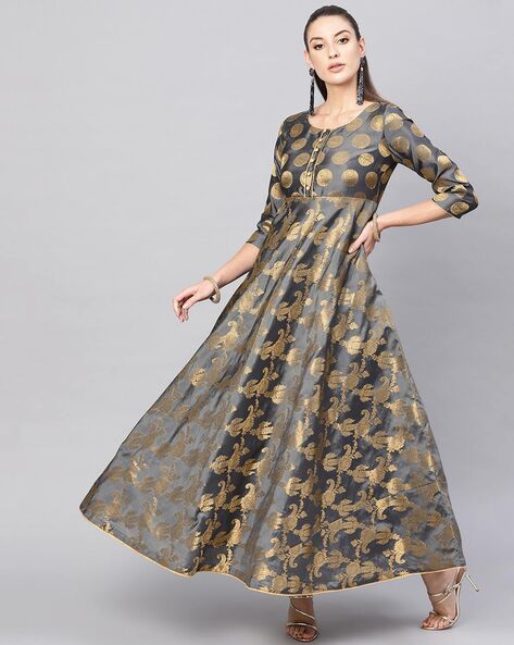 Blue Viscose Lace and Print Work Indian Gown Buy Online -