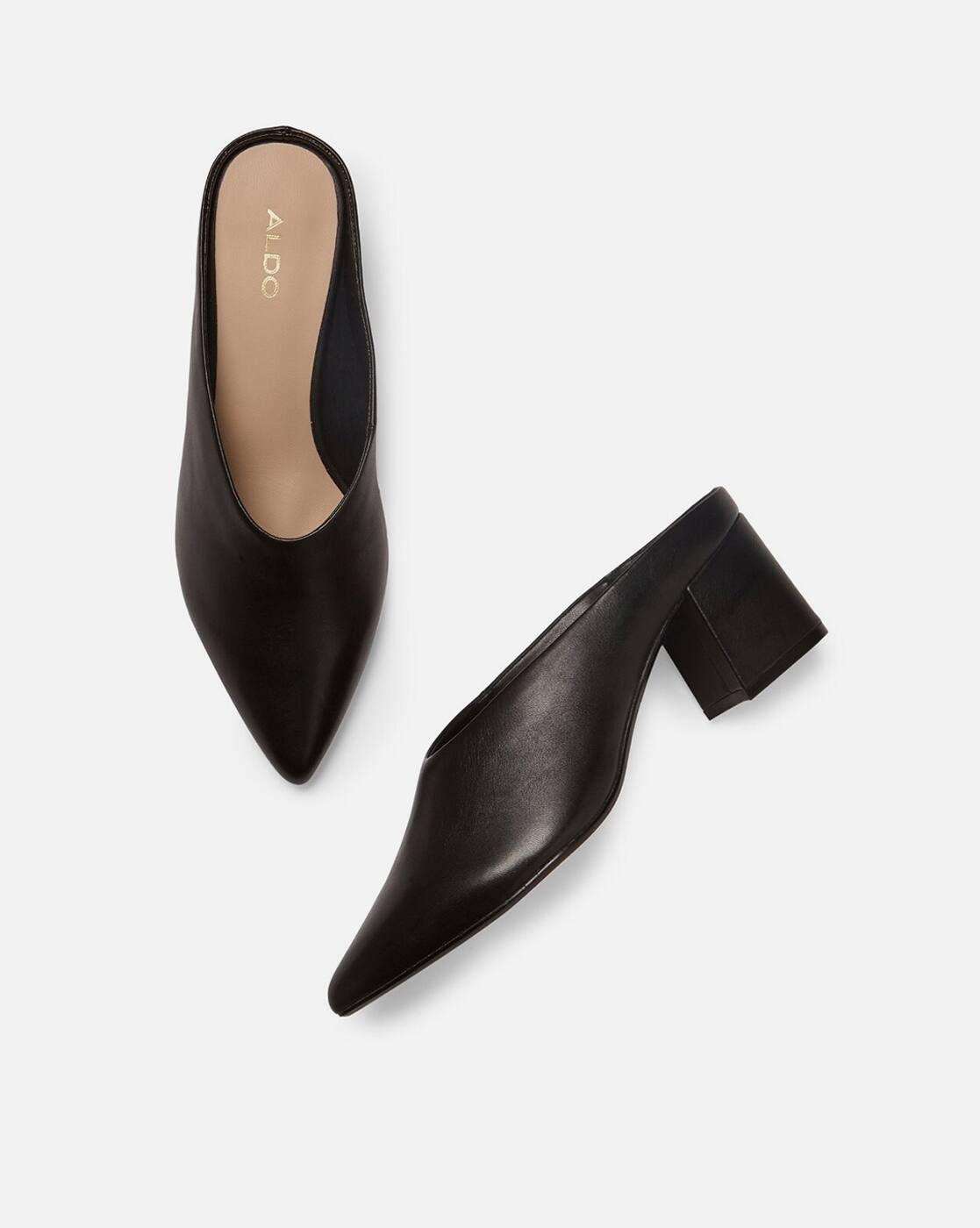 black pointed chunky heels