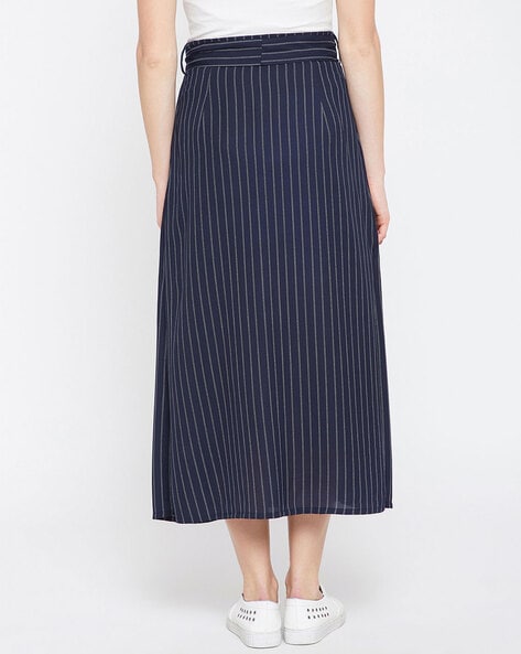 Striped navy skirt with tie cheap waist