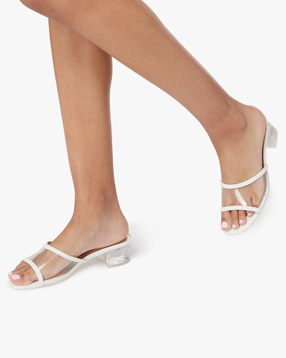 white clear block heel sandal