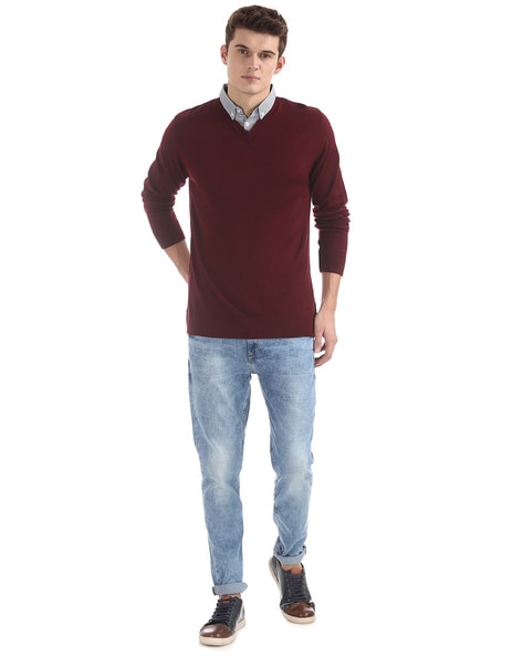 Men's sweater with shirt collar attached sale