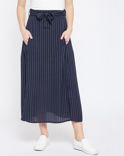 Striped navy skirt 2025 with tie waist