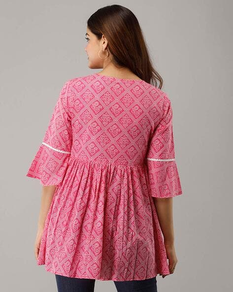 Printed Top with Neck Tie-Up (Image - 2)