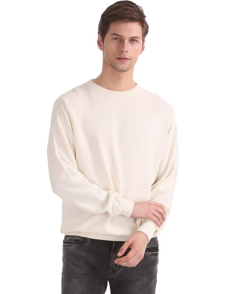 Waffle-Knit Crew-Neck Sweater